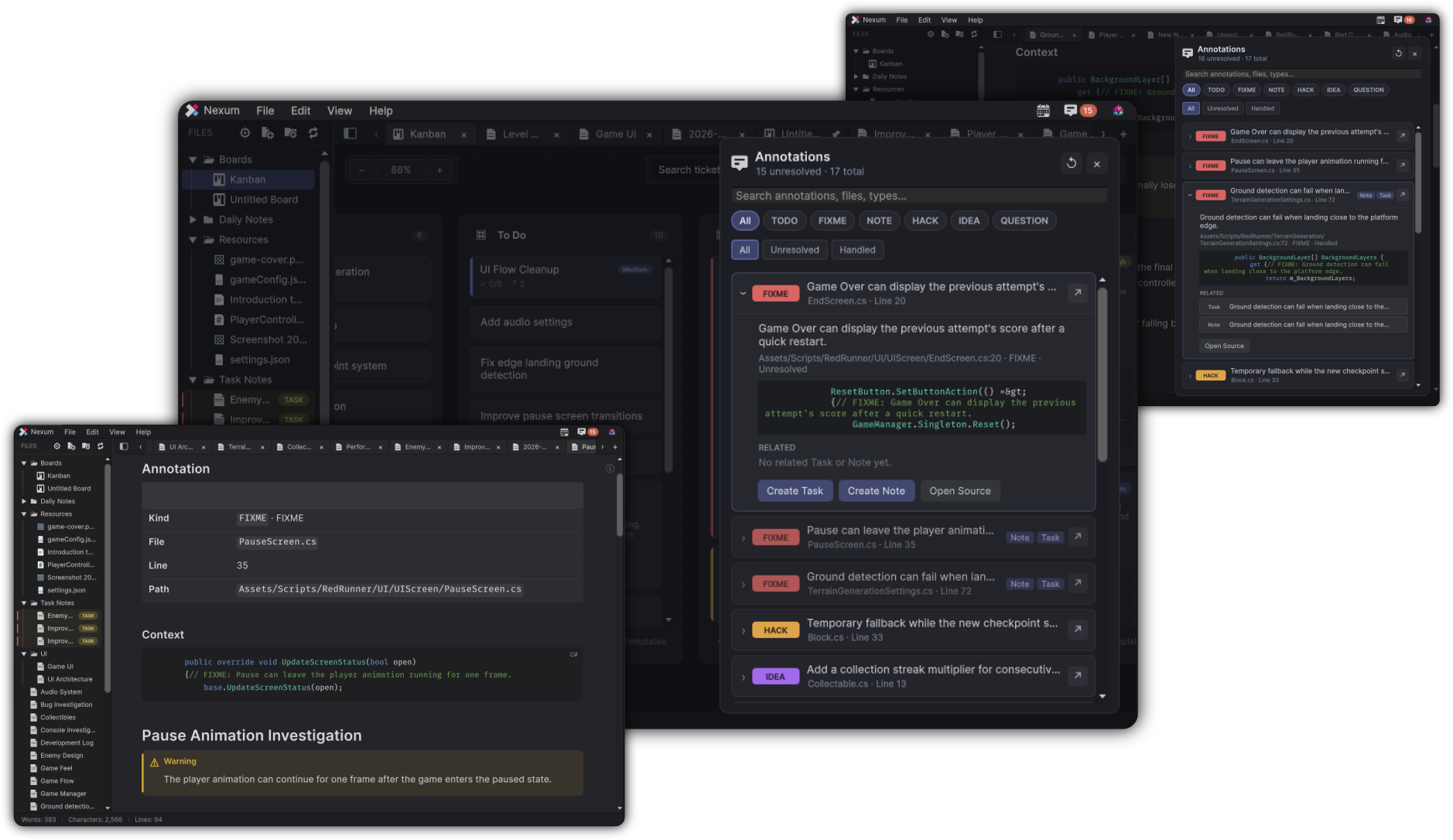 Annotation Center listing TODO and FIXME comments