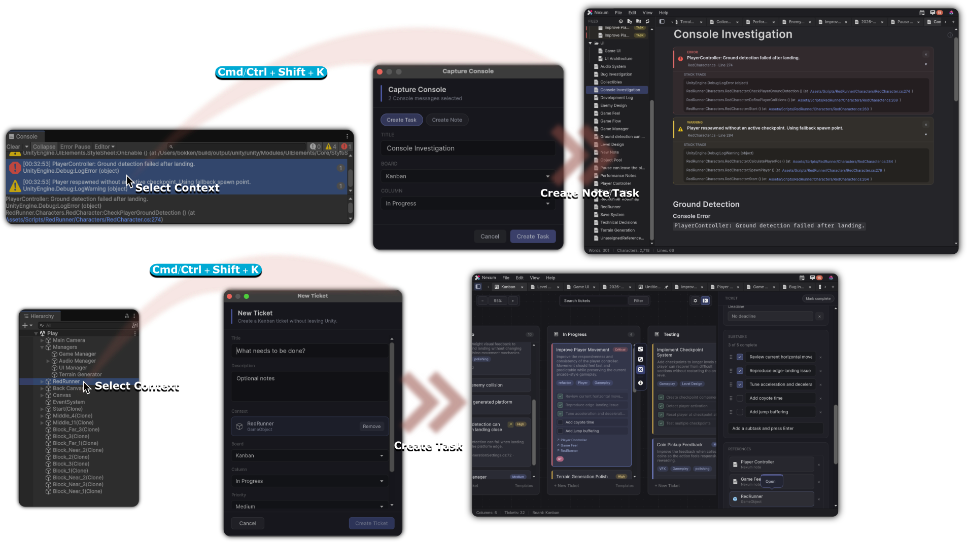 Capturing a Console selection or Hierarchy object with Cmd or Ctrl Shift K