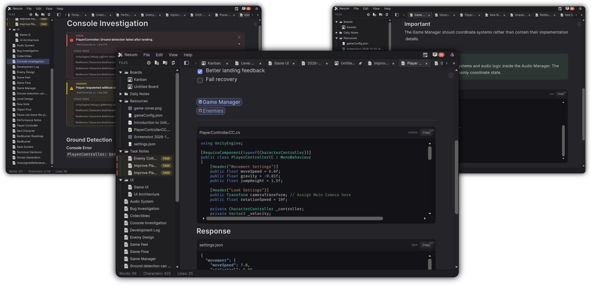 Markdown notes with live code, callouts, and the Files sidebar